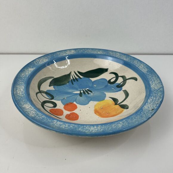 Handmade Ceramic Bowl Blue Floral With fruit Made In Mexico - Picture 2 of 5